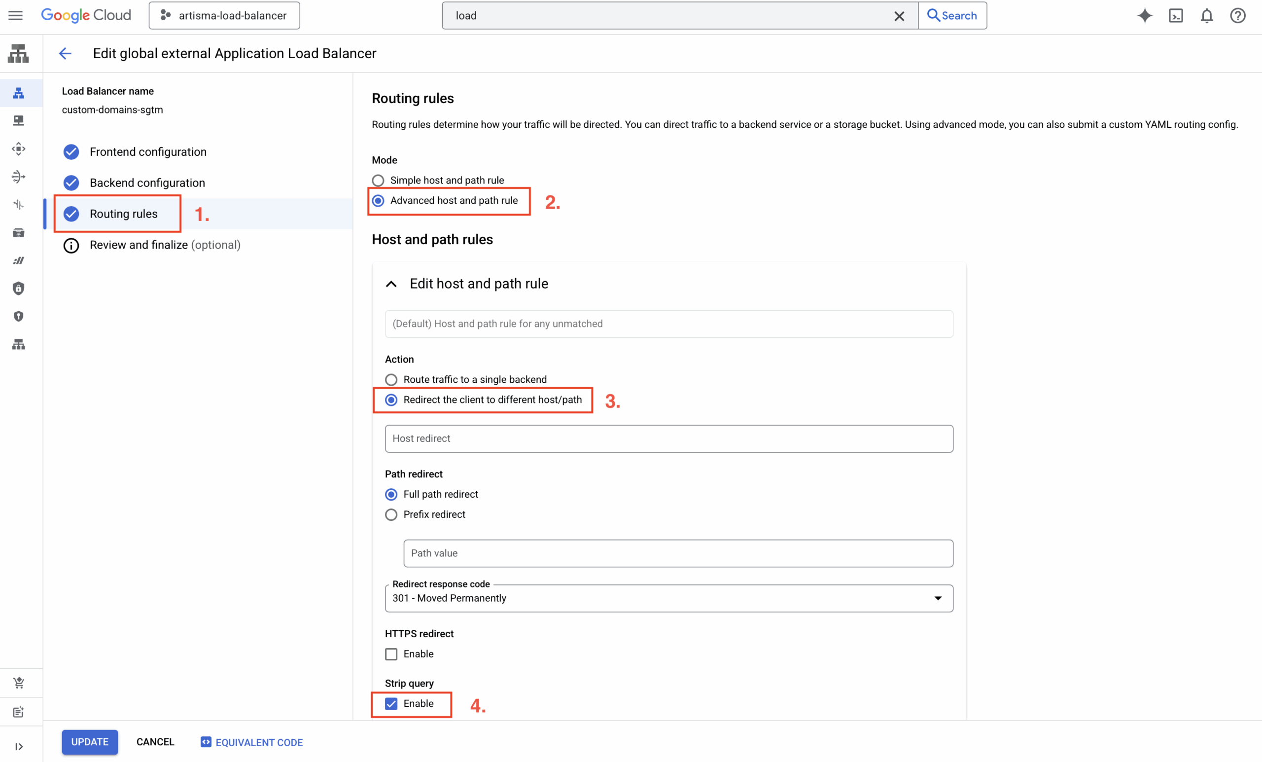 Load balancer routing rules
