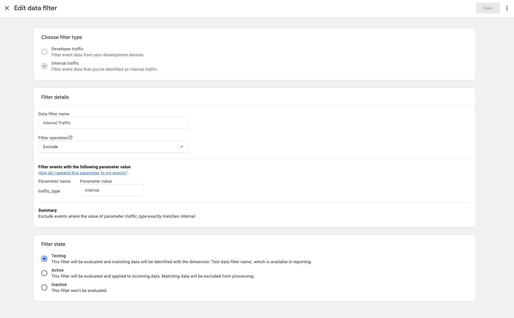 Data filter settings